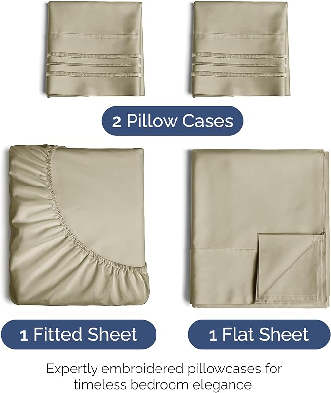 Cal King Size 4 Piece Sheet Set - Extra Soft, Breathable & Cooling Sheets - Hotel Luxury Durable Bed Sheets for Women & Men - Deep Pockets, Easy-Fit & Wrinkle-Free Sheets - Taupe Oeko-Tex Bed Sheets