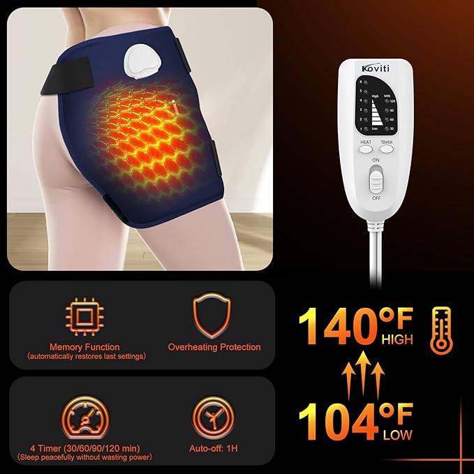 Koviti Hip Heating Pad for Sciatica Pain Relief - Hip Brace, Electric Heat Pad for Lower Back Thigh Buttock, Hot Physical Therapy Gifts for Women Men, Mom, Dad(XL)