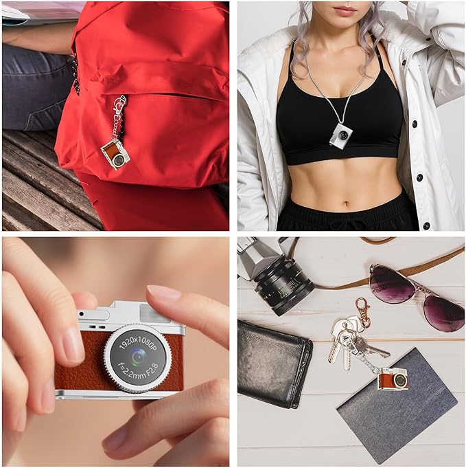 LKT 1080P Mini Keychain Camera with 32GB Card & OTG Adapter, Portable Pocket Digital Camera with Retro Filters & Screen, Tiny HD Camcorder for Phone Transfer, Travel, Kids, and Gifts