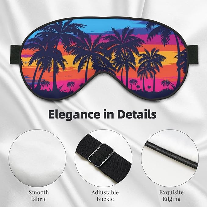 Blue Palm Trees Sleep Mask Orange Sunset Eye Mask with Adjustable Strap Eye Sleep Shade Cover Blocks Light for Women Men Airplane Travel Nap