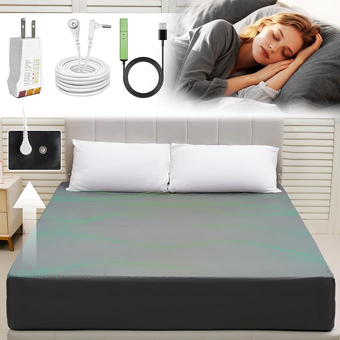 Earth Grounding Sheets Queen Deep Pocket 10% Silver Fiber+90% Organic Cotton, Fitted Earth Grounded Bed Sheets Bed Grounding Kit Fitted Grounding Sheet for Improved Sleep (Gray, Queen - 60"x80"x16")