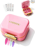 Small Pill Case Travel Pill Box with 7 Compartments for Purse - Compact Pill Organizer for Medicine Vitamin - Portable Container for Fish Oil & Supplements - Soft Pink
