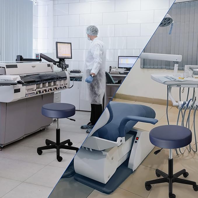 JMU Rolling Stool Heavy Duty 400lb with Wheels, PVC Leather Large Seat,Swivel Rolling Adjustable Height Stool,for Dentists Healthcare (Navy Blue)