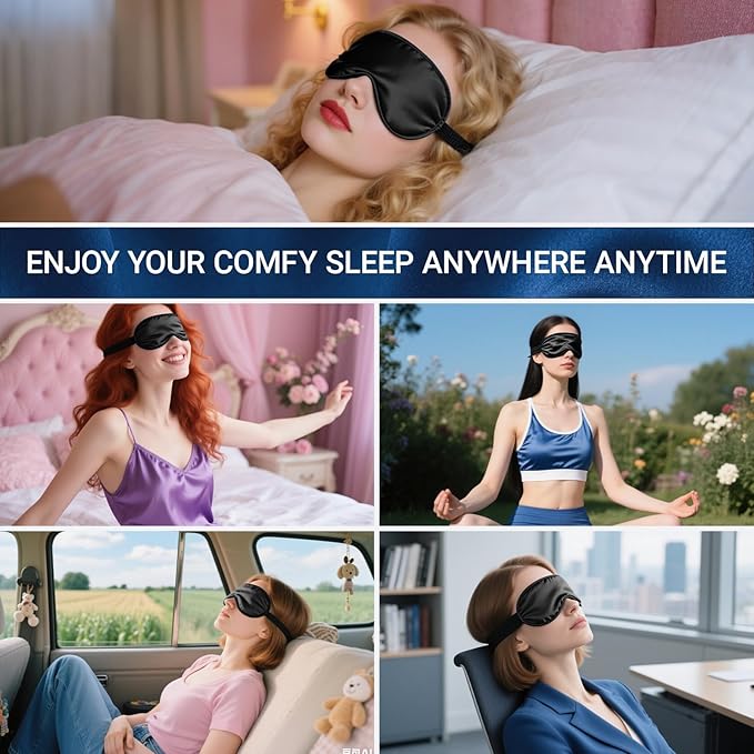 2 Pack Sleep Mask 100% Pure Mulberry Silk Eye Masks with Adjustable Strap for Sleeping Mulberry Silk Eye Sleep Shade Cover Block Light Reduces Puffy Eyes Traveling Gifts