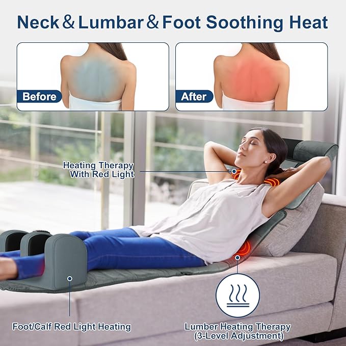 Full Body Massage Mat - 9 Massage Modes Electric Heating Vibration Massage Pad, Neck Foot Back Massage Detachable Massage Pillow, Anti-Slip Bottom Foot Massagers