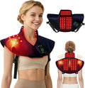 Cordless Red Light Therapy for Neck Shoulder Pain Reilef, 120 LEDs Wearable Infrared Heating Wrap with Massager and Timer, 660nm & 850nm Near-Infrared Red Light Therapy Pad, Blue