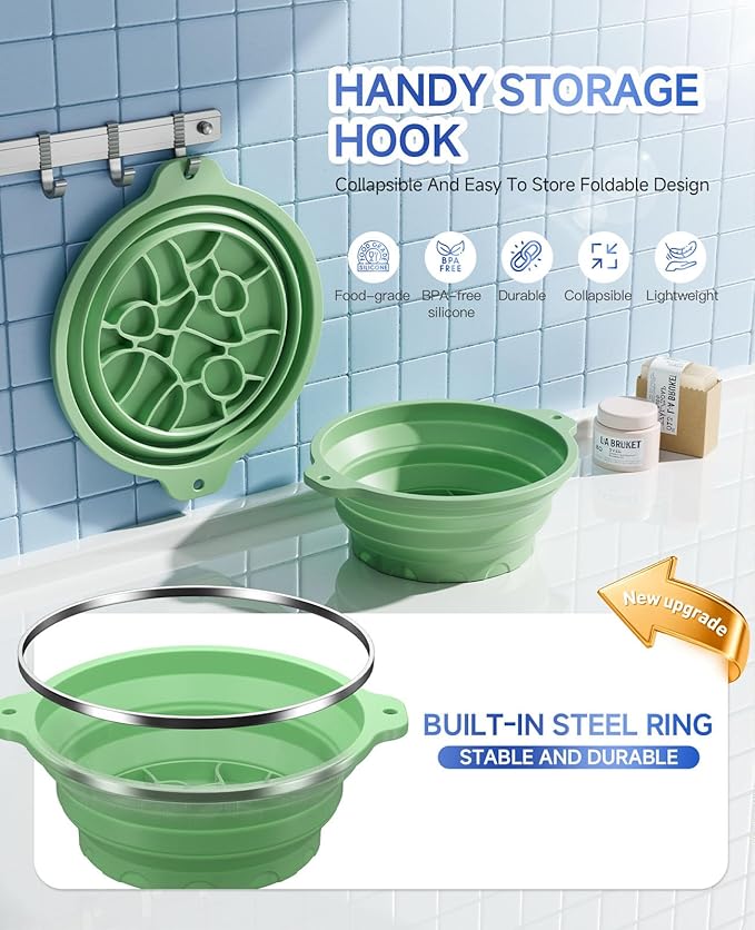 Face Bowl for Ice with Built-in Ice Tray – Collapsible Silicone Facial Ice Bath Bowl for Cold Plunge Therapy, Skin Tightening & Acne Relief – Portable Spa Tool for Home & Travel（Green