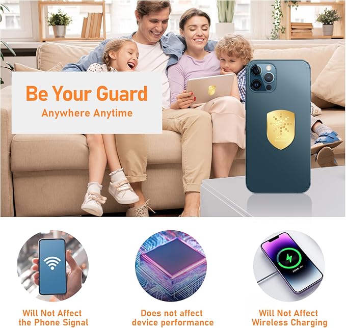 Phone Protection Sticker,Works for Smart Phones & Cell, Laptops, Tablets,TV, WiFi Router,Monitors - Suitable for All E-Devices-6 Pcs, Shield, Gold