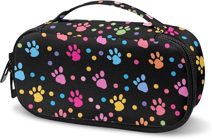Colorful Dog Paw Insulin Cooler Travel Case Insulated Diabetic Medication Organizer Carrying Bag with Extra Pouch for Insulin Pen and Other Diabetic Supplies, Blood Glucose Monitors