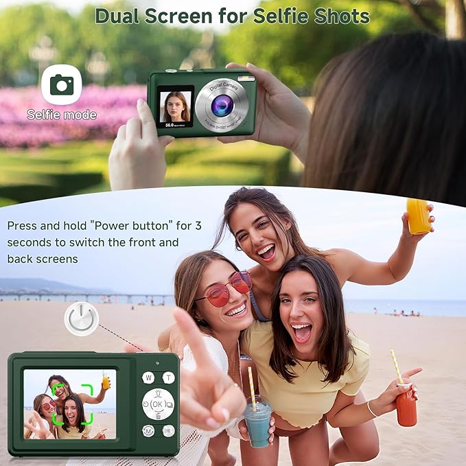 Digital Camera, 56MP 2.7K Dual-Screen Selfie Camera with 16X Zoom, 20 Filters & Anti-Shake, Portable Point and Shoot Digital Cameras with 32GB Card, Compact Travel Cameras for Beginners Teens Kids