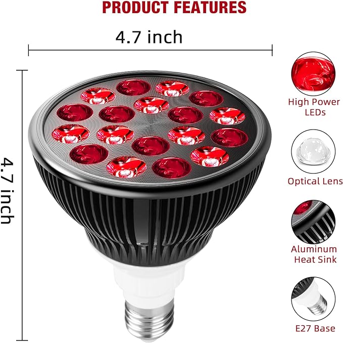 Wolezek Red Light Therapy Lamp with Lamp Holder, 660nm Red and 850nm Near Infrared Combo Wavelength LED Red Light Bulb, Light Therapy Device for Face and Body, Aluminium Shell, E27/E26 Standard