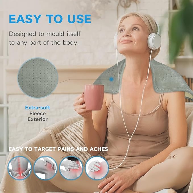 GOTCOZY Heating Pad for Back Pain Relief & Cramps,Electric Heating Pads for Neck and Shoulders with 2H-Auto Shut Off and 5 Heat Settings,Gifts for Mom Men 12''X24''(Grey)