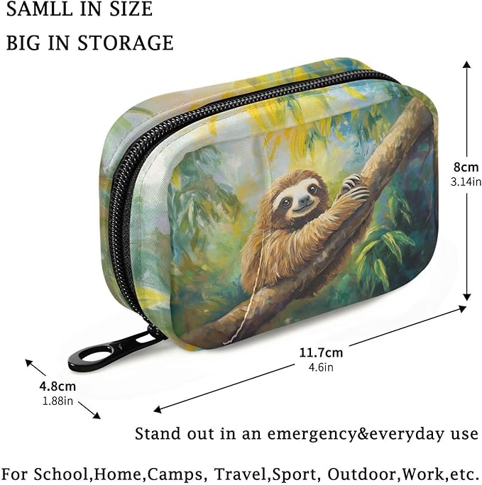 Fustylead Vintage Cute Tropical Sloth on Branch Oil Painting Travel Pill Organizer Bag with Zipper Small Pill Box 7 Day Pill Case for Purse Storage Weekly Vitamin Medicine Supplement
