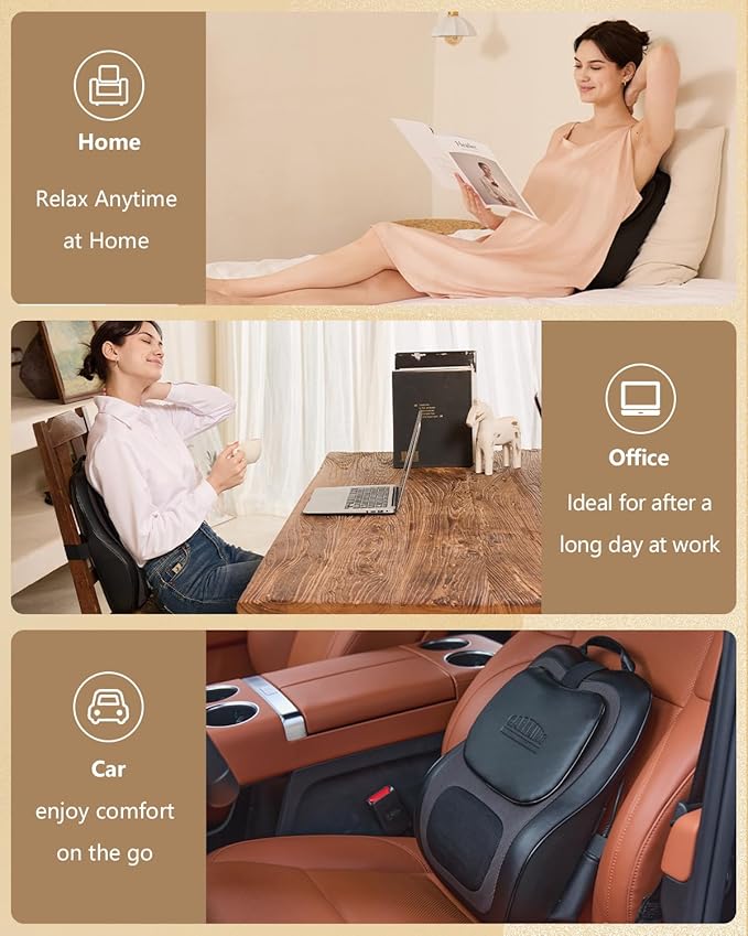 Up & Down Shiatsu Back Massage with Heat –External Adjustable Cushion Pad, 3D Kneading Massage Pillow for Lower Back, Neck, Shoulder, Leg Pain Relief Deep Tissue for Office, Chair & Home (Black)