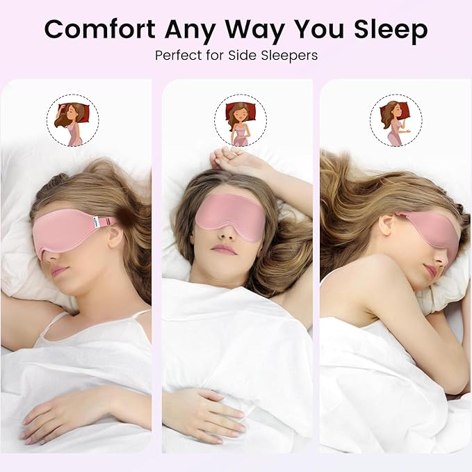 Audree Eye Mask for Sleeping - 3D Contoured 100% Sleep Mask Light Blocking, Sleeping Eye Mask for Women Men, Zero Eye Pressure Night Blindfold, Soft Eye Cover - Pink