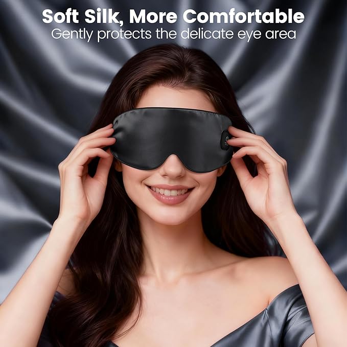 Cordless Heated Eye Mask for Dry Eyes, Electric Warm Compress Rechargeable with 3 Temperature Settings, Blocking Light Eye Heating Pad for Sleeping, Washable Silk Heat Sleep Mask, Black