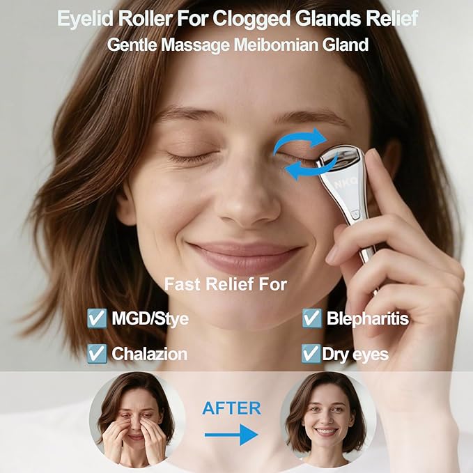 Metal Eye Roller for Dry Eyes,Eyelid Roller for Chalazion,Stye,MGD Relief,Improves Meibum Flow and Unclogs Oil Glands,Gentle Meibomian Gland Expression for Blocked Eyelid Glands (small)