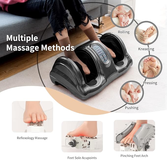 Giantex Shiatsu Foot Massager Machine for Feet, Nerve Pain Therapy Spa Gift Deep Kneading Rolling Massage for Leg Calf Ankle, Electric Shiatsu Foot Massager w/Remote, 4 Modes, Gray