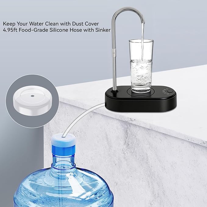 Desktop Water Dispenser for 5 Gallon Bottle, Automatic Countertop Water Dispenser, 6 Dispense Modes, USB Rechargeable, Universal Water Jug Pump for Home, Office, Kitchen, Camping