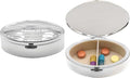 Set of 2 Oval-Shaped Pocket Purse Pill Box & Organizer with Dual Compartments (Silver Waves)