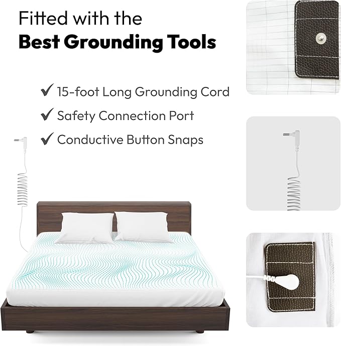 Grounding Fitted Sheets - King Size (76" x 80" x 13") Conductive Sheets Cover for Bed 95% Organic Cotton + 5% Silver Fiber-XL Bedsheets - with Cord for Earthing Connected (White, King)