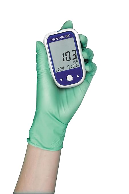 Medline EvenCare G2 Blood Glucose Monitoring Meter, Self-Testing Diabetic Care, 6 Sec Results, Batteries, Guide, Carrying Case, Logbook, Voice Assistance