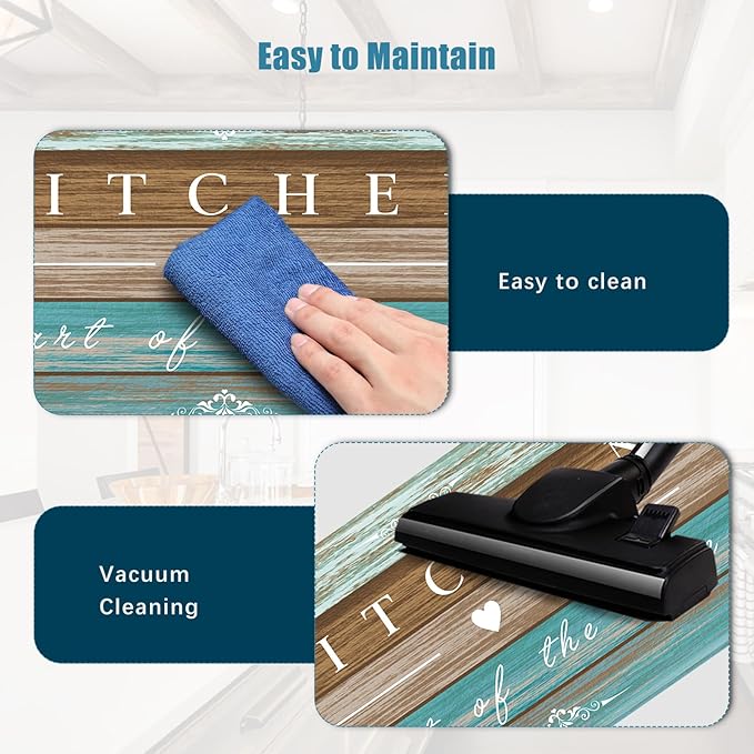 Sofort Kitchen Rugs Farmhouse Cushioned Anti Fatigue Kitchen Mats 2 Piece Set Non Slip Waterproof for Floor, Rustic Wooden Comfort Standing Mats for Kitchen, Office, Sink, Laundry