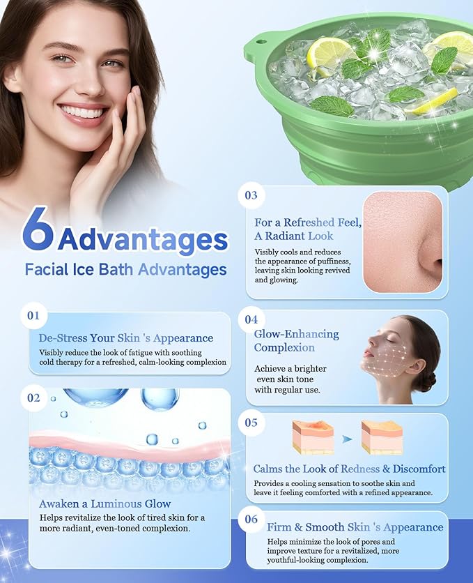 Face Bowl for Ice with Built-in Ice Tray – Collapsible Silicone Facial Ice Bath Bowl for Cold Plunge Therapy, Skin Tightening & Acne Relief – Portable Spa Tool for Home & Travel（Green