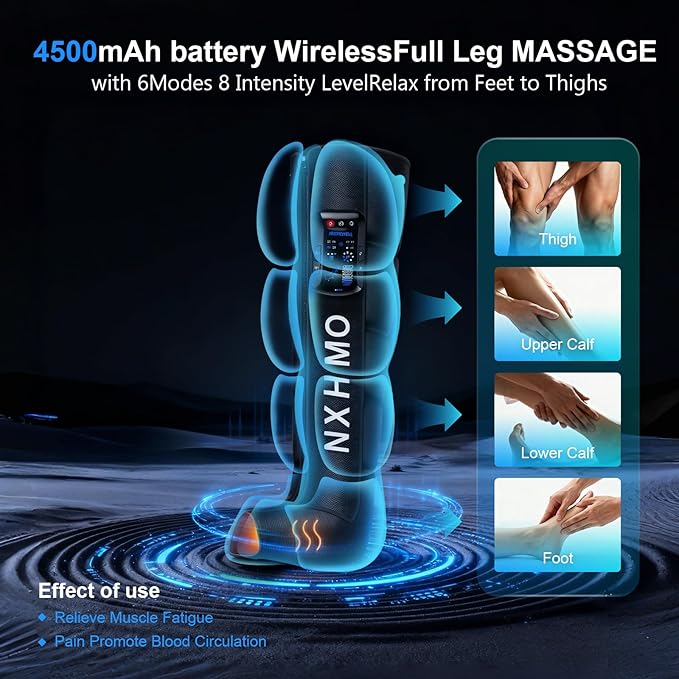 Cordless Leg Air Compression Massager with Heat for Circulation and Pain Relief,Sequential Compression Boot for Athletes (L Size)