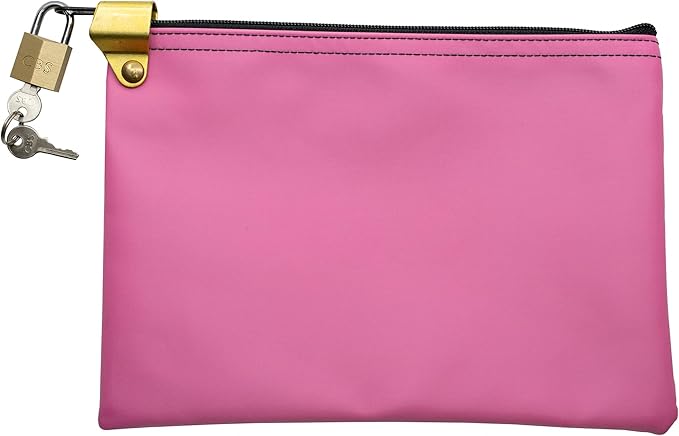 Medication Zipper Hood Security Bag with Included Padlock and Keys, Small Pill Bag, Travel Carry Pouch, Medicine Storage, 9 x 6 inches (Pink)