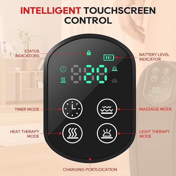 Morfone Red Light Therapy Device for Knee,3 Vibration Modes and 4 Heating Levels,5000mAh Wireless Rechargeable, 660nm and 850nm Infrared Red Light Therapy for Knee,Gifts for Women Men