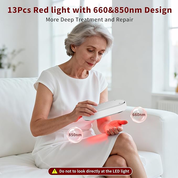 Red Light Therapy Box, 13pcs 2in1 LED with 660&850, Aluminum Alloy, Red Light Panel with Soft Belt, Rechargeable 5000mA (13 LEDs) Red Light Therapy Panel for Body