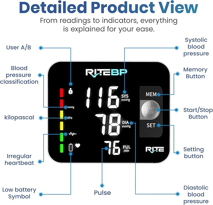 Digital Blood Pressure Monitor with 2 Large Arm Cuffs (22–42 cm) | Accurate & Easy-to-Use, USB Type-C Rechargeable, Automatic Upper Arm BP Machine for Home Use