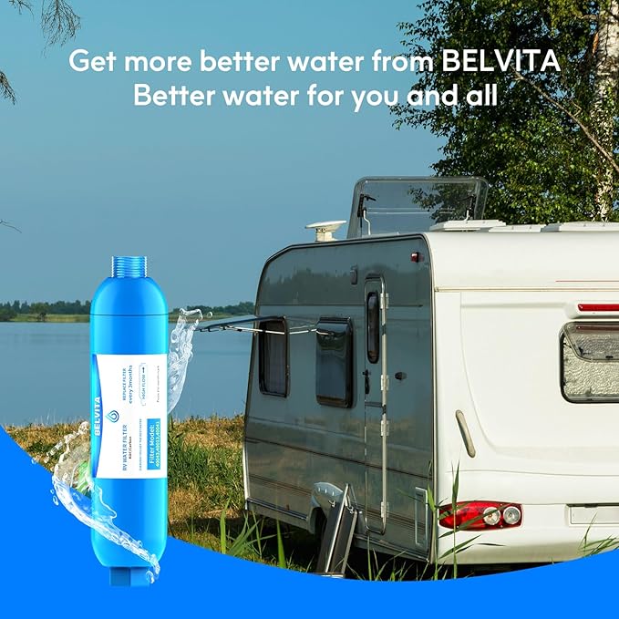 BELVITA RV Inline Water Filter,Dedicated for RVs and Marines,2 Pack Drinking,Washing Filter,Reduces Lead,Fluoride,Chlorine,Bad Taste,Odor