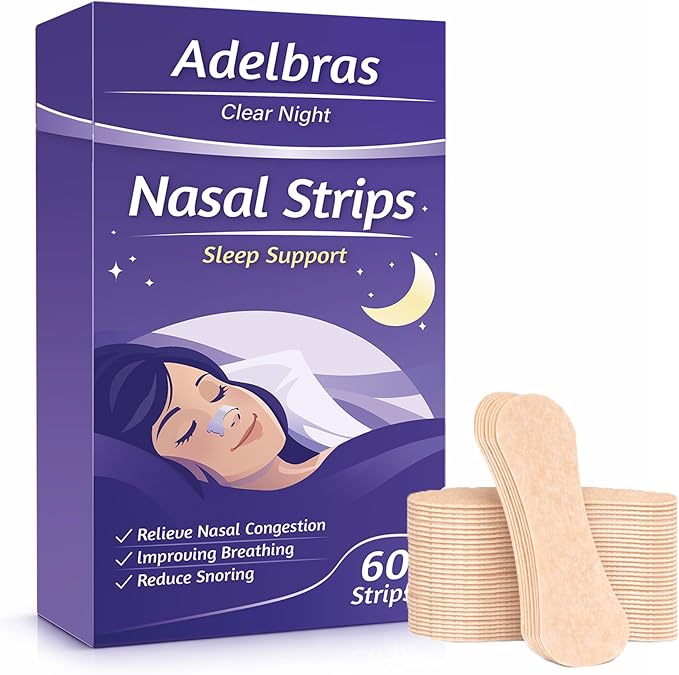 Adelbras Nasal Strips for Snoring & Breathing – Extra Strength Nose Strips for Better Airflow, Strong Adhesion, Sweat-Resistant, Men & Women, Improves Sleep & Workout Performance(60 PCS)