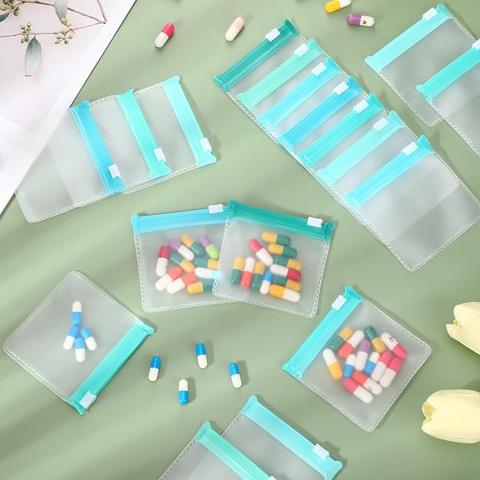 Sherr 35 Pcs Pill Pouch Bags Zippered Pill Pouch Set Reusable Translucent Medicine Organizer Self Sealing Medicine Organizer Travel Plastic Bags with Slide Lock for Storage(Gradient,Gradient Colors)