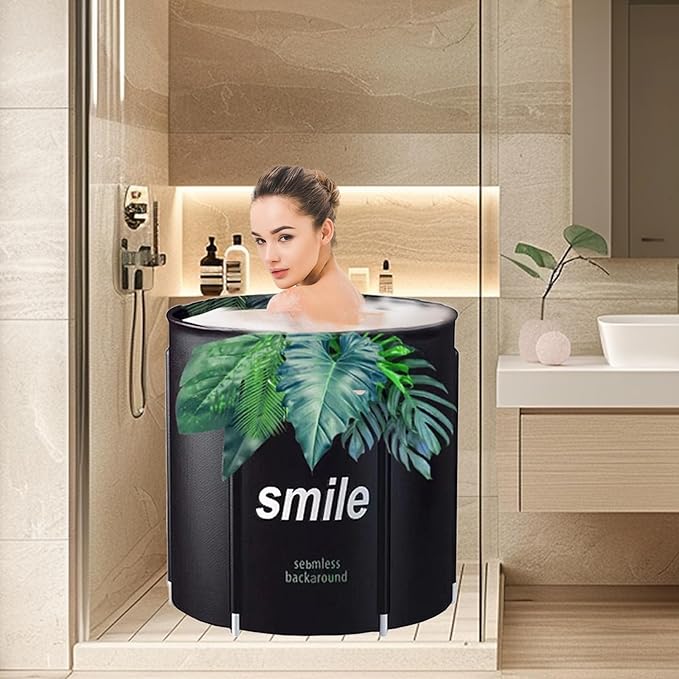 STARBRILLIANT Portable Foldable Bathtub, Collapsible Adult Travel Bath Tub for Camping, Home & Spa, Space-Saving Storage, Durable PVC Material (Leaf, 27inch)