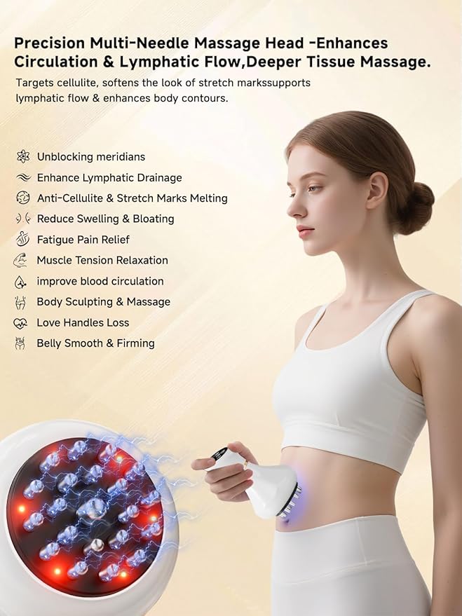GDQ Lymphatic Drainage Massager & Anti Cellulite Massage Tool,Body Sculpting Machine,Helps Reduce Stretch Marks & Cellulite, Pain Relief Devices for Sciatica Nerve, Arms, Hip, Legs, Muscle (White)