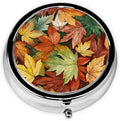 Colorful Fall Maple Leaves Pill Box 3 Compartment Pill Case, Portable Medicine Pill Organizer for Pocket Purse Pill Box Decorative Metal Medicine Vitamin Organizer