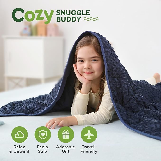 Sivio Weighted Blanket, Minky Dots Weighted Blankets,Soft and Cozy Cooling Heavy Blanket, Calm and Nap, School and Home, 7lbs, 36 x 48inches, Navy Blue