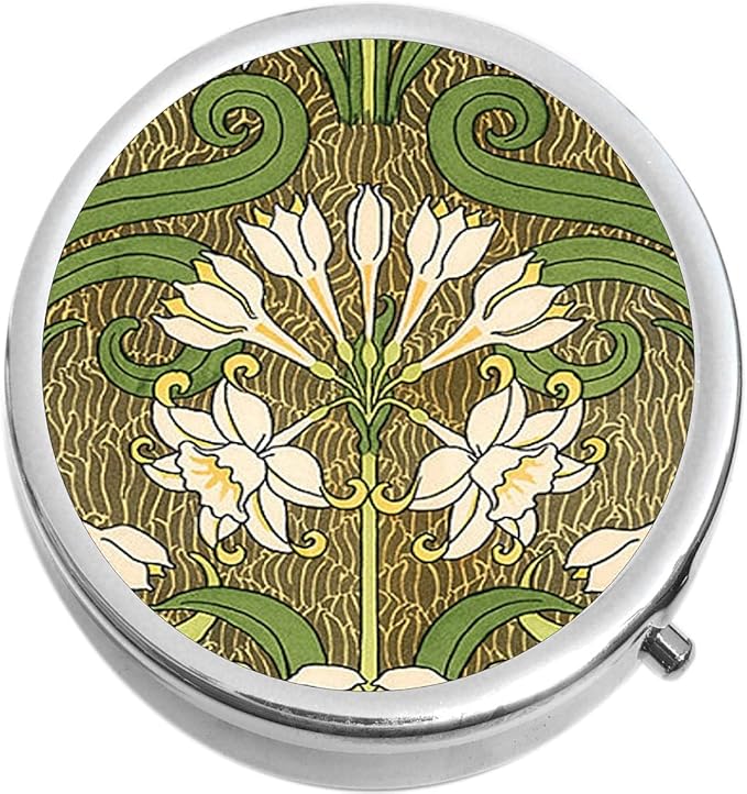 Art Nouveau Flowers Medicine Vitamin Pill Box