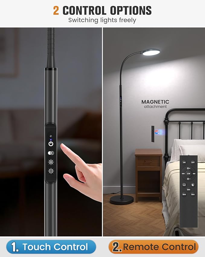 10000 Lux Light Therapy Lamp, Sunlight Therapy Lamps with 3 Color Temperatures &Dimmable &Timer, Full Spectrum &UV-Free Happy Lamp Light Therapy with Remote, Daylight Lamps for Home(Black, Floor Lamp)