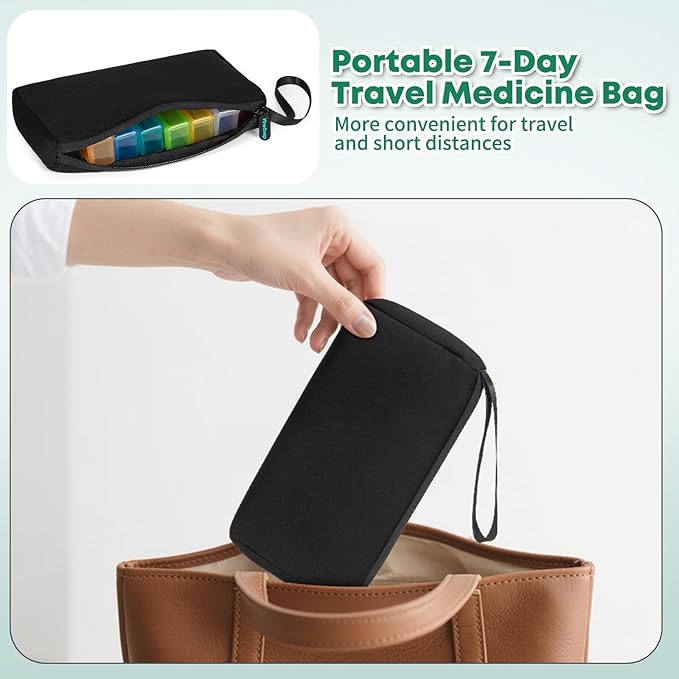 Monthly Pill Organizer 2 Times a Day with Weekly Pill Bag, 30 Day Pill Organizer 2 Times a Day with Large 32 Compartments, Monthly Stickers, Pill Cutter, Hard Travel Case Medicine Vitamins Case