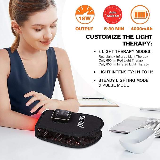 TUOB Red Light Therapy for Hand, Cordless Infrared Light Therapy Device with Power Bank, Led Light Therapy Double Side Pad Glove Deep Penetrate Joint Benefit for Hand Wrist Fingers Pain Relief