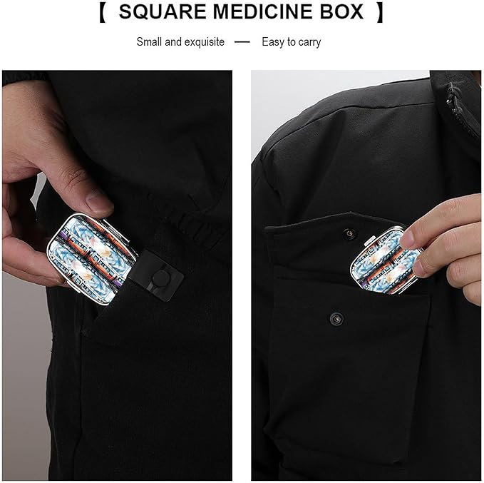 Square Pill Box Monorail Train Pill Case 2 Compartment Medicine Pill Organizer for Purse & Pocket Portable Travel Pillbox Medicine Vitamin Cod Liver Oil Storage Box Organizer