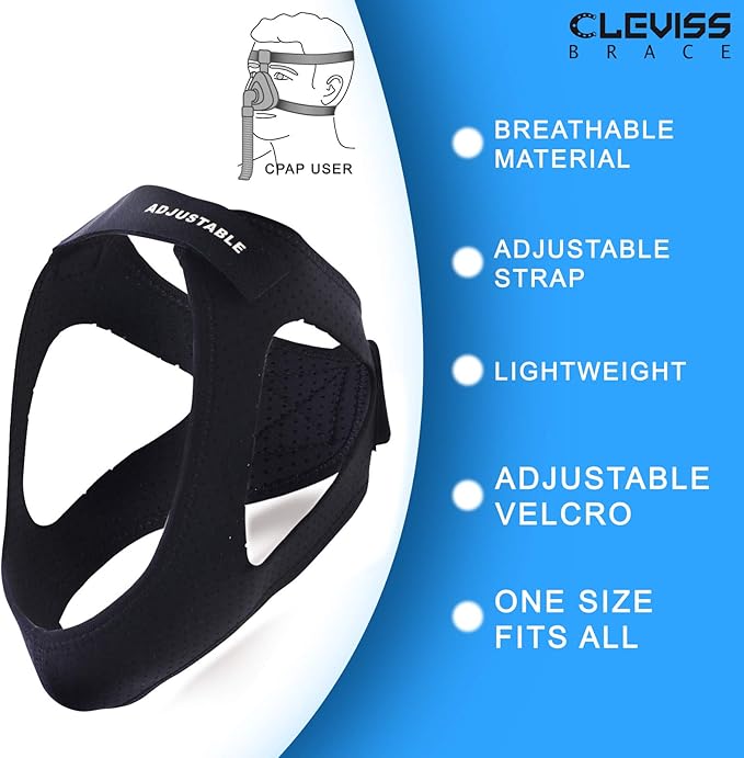 Adjustable Anti Snoring Chin Strap for CPAP Users - Better Sleep Snore Stopping Device Face Mask Bandage Keeping Mouth Closed - Comfortably Chin Strap for Snoring for Men and Women (Black)