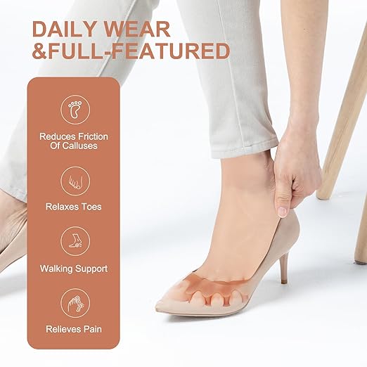 NudeSense Beige Toe Separators – Invisible Bunion Corrector & Hammertoe Straightener for Overlapping Toes, Plantar Fasciitis Relief – Discreet Gel Toe Spacers for Yoga, Pedicure & Barefoot Comfort – Washable & Reusable (2 Pairs)