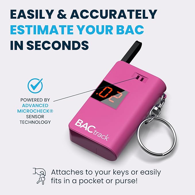 BACtrack Keychain Breathalyzer (Pink) | Ultra-Portable Pocket Keyring Alcohol Tester for Personal Use