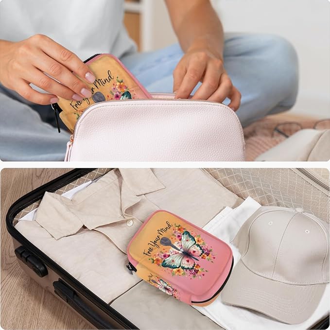 Butterfly Woman Flower Pill Case Travel Pill Organizer Weekly 7 Day Portable with Zipper Medicine Box Pill Case for Vitamins, Birth Control,Fish Oils,Medication, Supplements