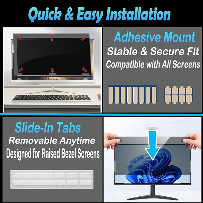 29 Inch Privacy Screen for Computer Monitor, 21:9 Anti-Spy Filter for Laptop & PC Display, Blue Light Blocking Anti-Glare Reversible Protector Film, Easy Slide-Mount Installation(29 Inch Widescreen(21:09))